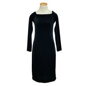 Three Dots Velvet Dress Long Sleeve Square Neck Black Size Small S